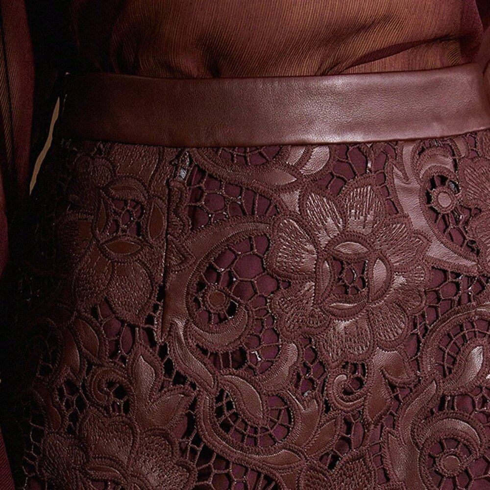 Coffee Brown Elegant Women's Embroidery Skirt - Picture 5 of 6